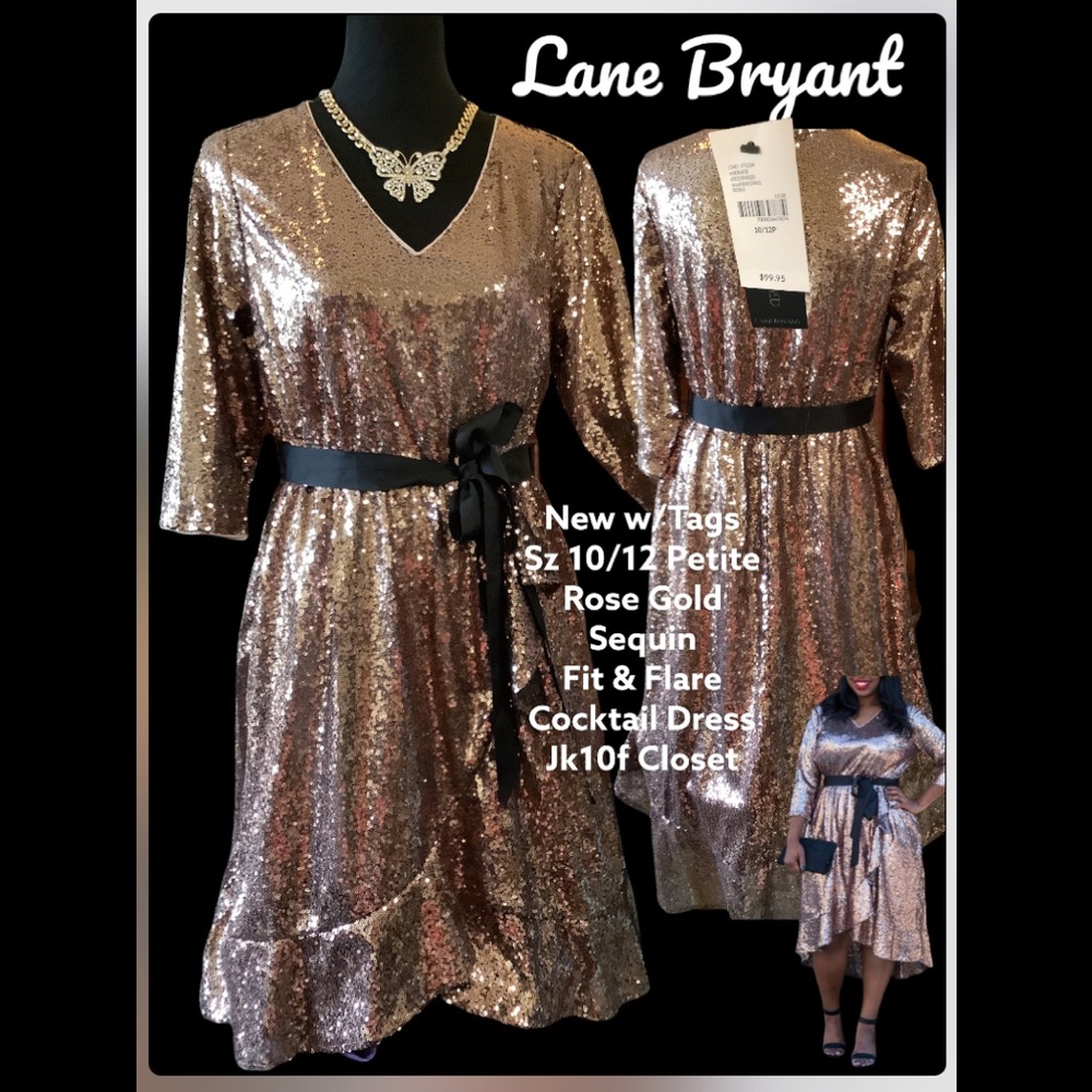 LOWEST🌺 NWT Lane Bryant Sz10/12 PETITE ROSE GOLD SEQUIN COCKTAIL DRESS